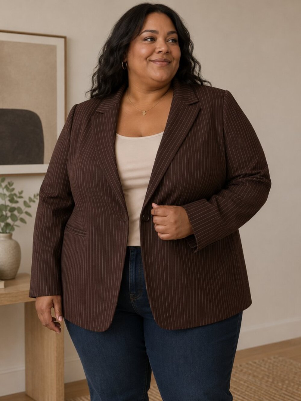 Evan Picone NWT 24W Brown Pinstripe Blazer Women’s Career Jacket Stretch
